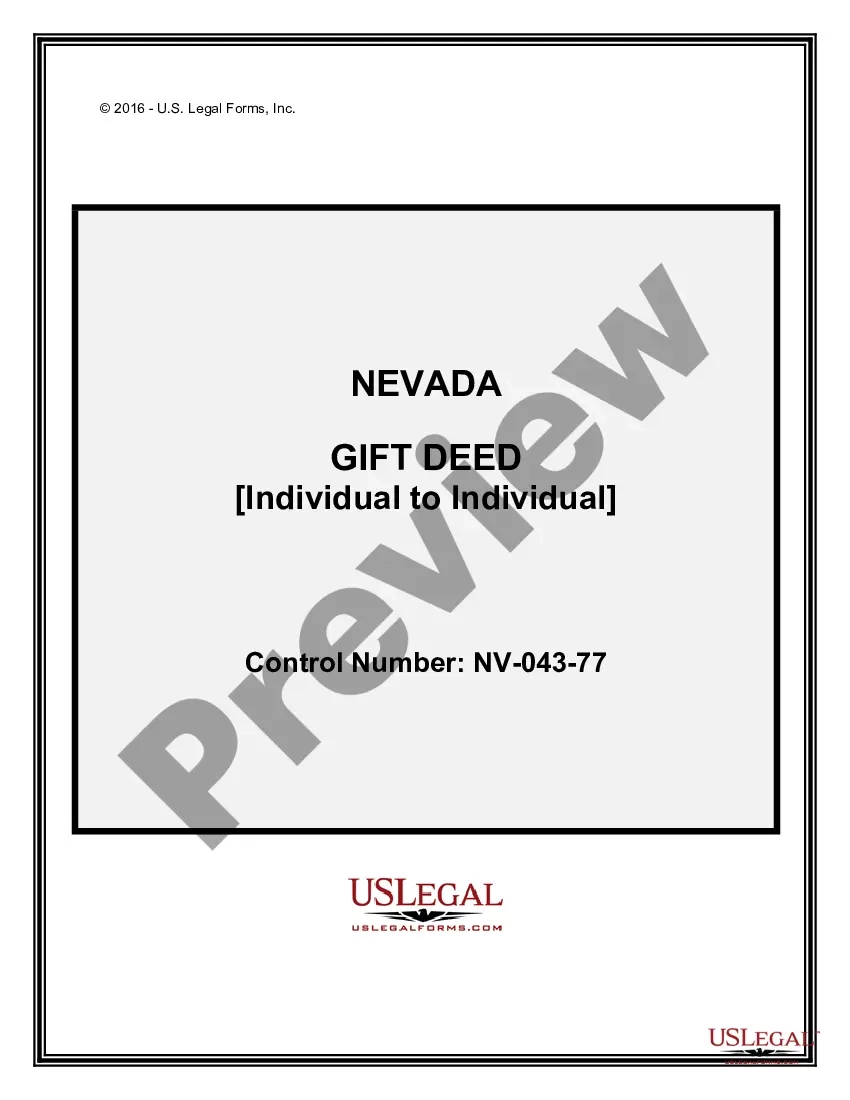 Nevada Gift Deed Individual To Individual Real Estate Form US Legal Forms