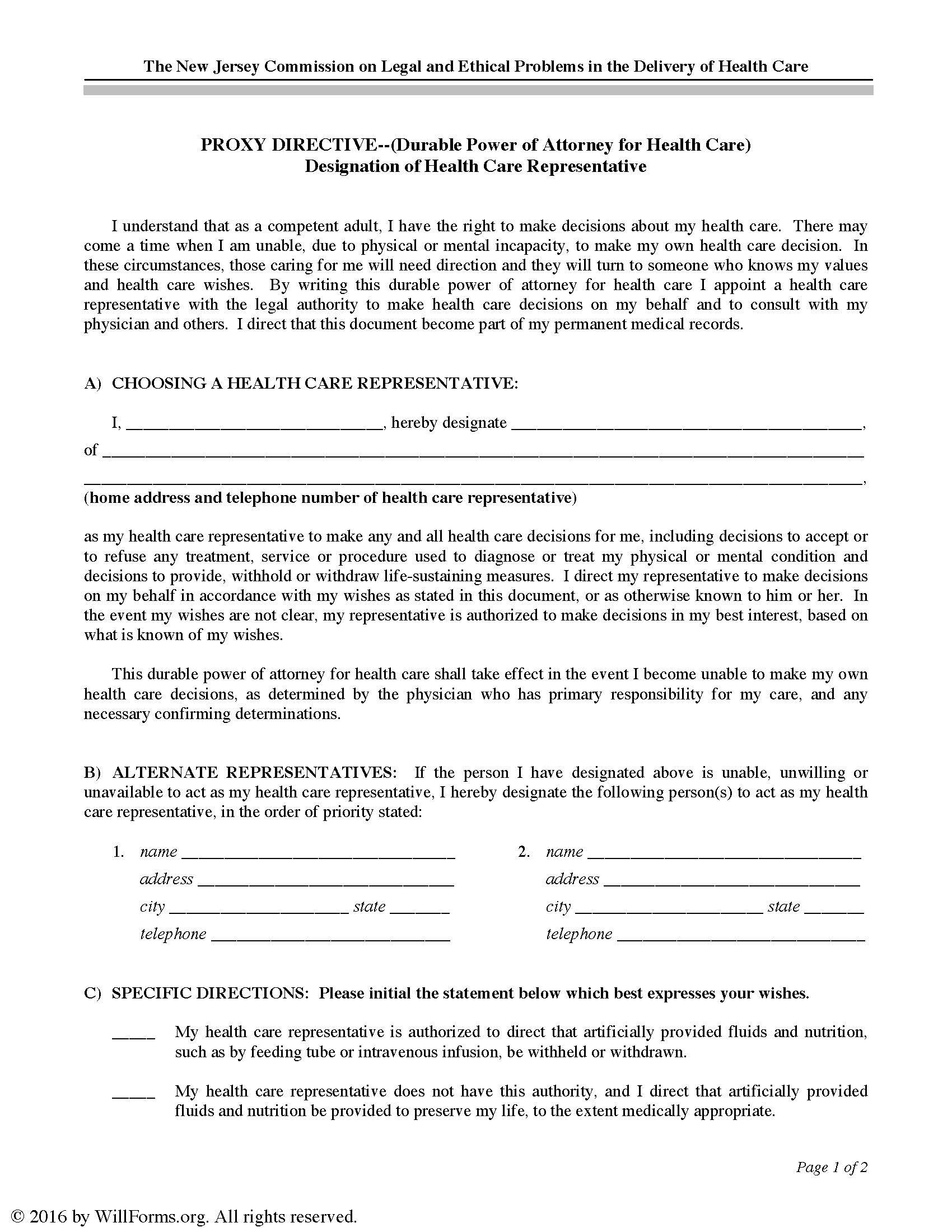 New Jersey Advance Health Care Directive Living Will Form Will Forms Will Forms New Jersey Advance Health Care Directive Living Will Form Will Forms Will Forms