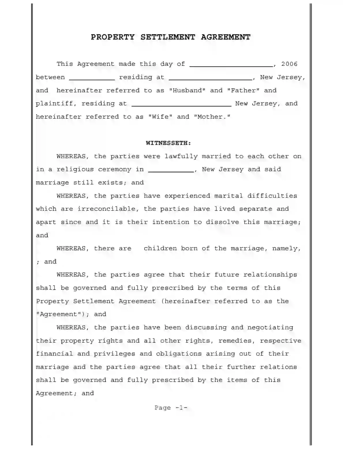 New Jersey Divorce Marital Settlement Agreement Form PDF New Jersey Divorce Marital Settlement Agreement Form PDF