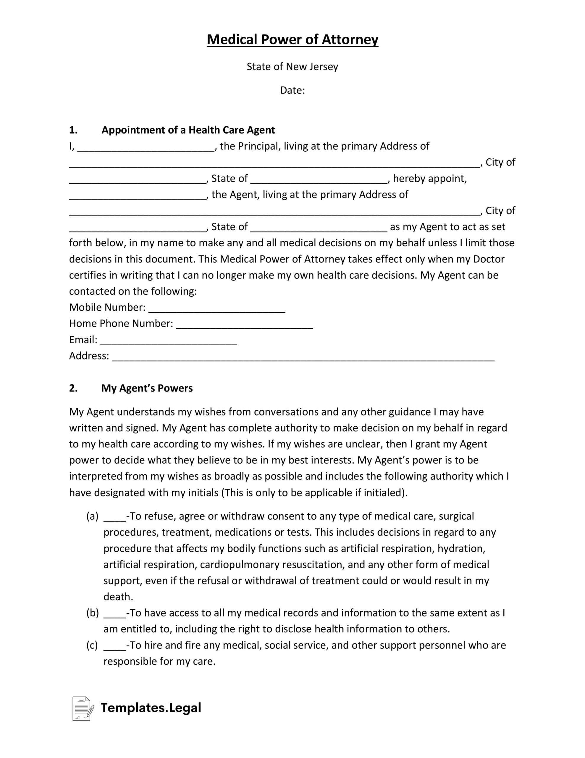 New Jersey Power Of Attorney Templates Free Word PDF ODT 