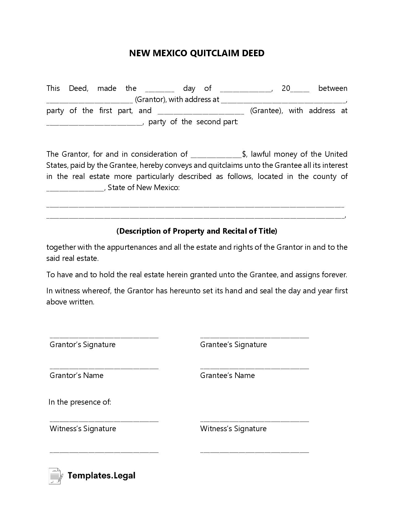 Printable Quick Deed Form