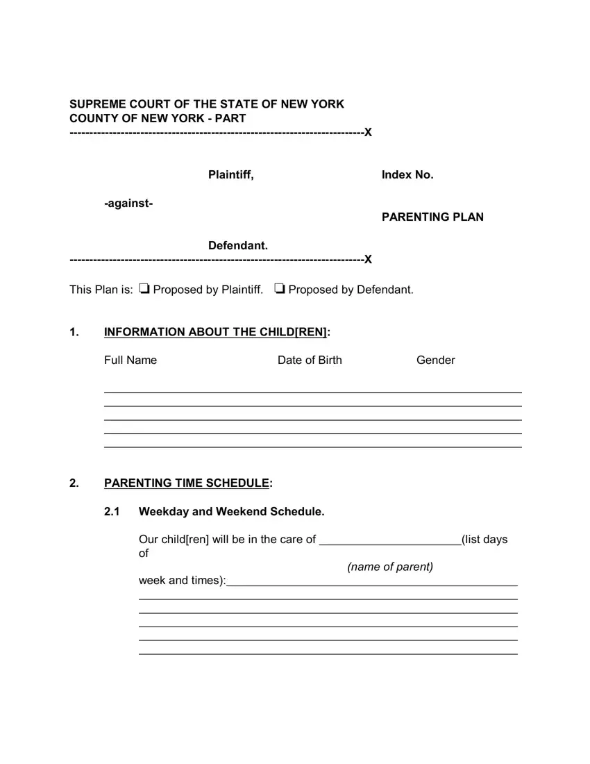 New York Parenting Plan Fill Out Printable PDF Forms Online