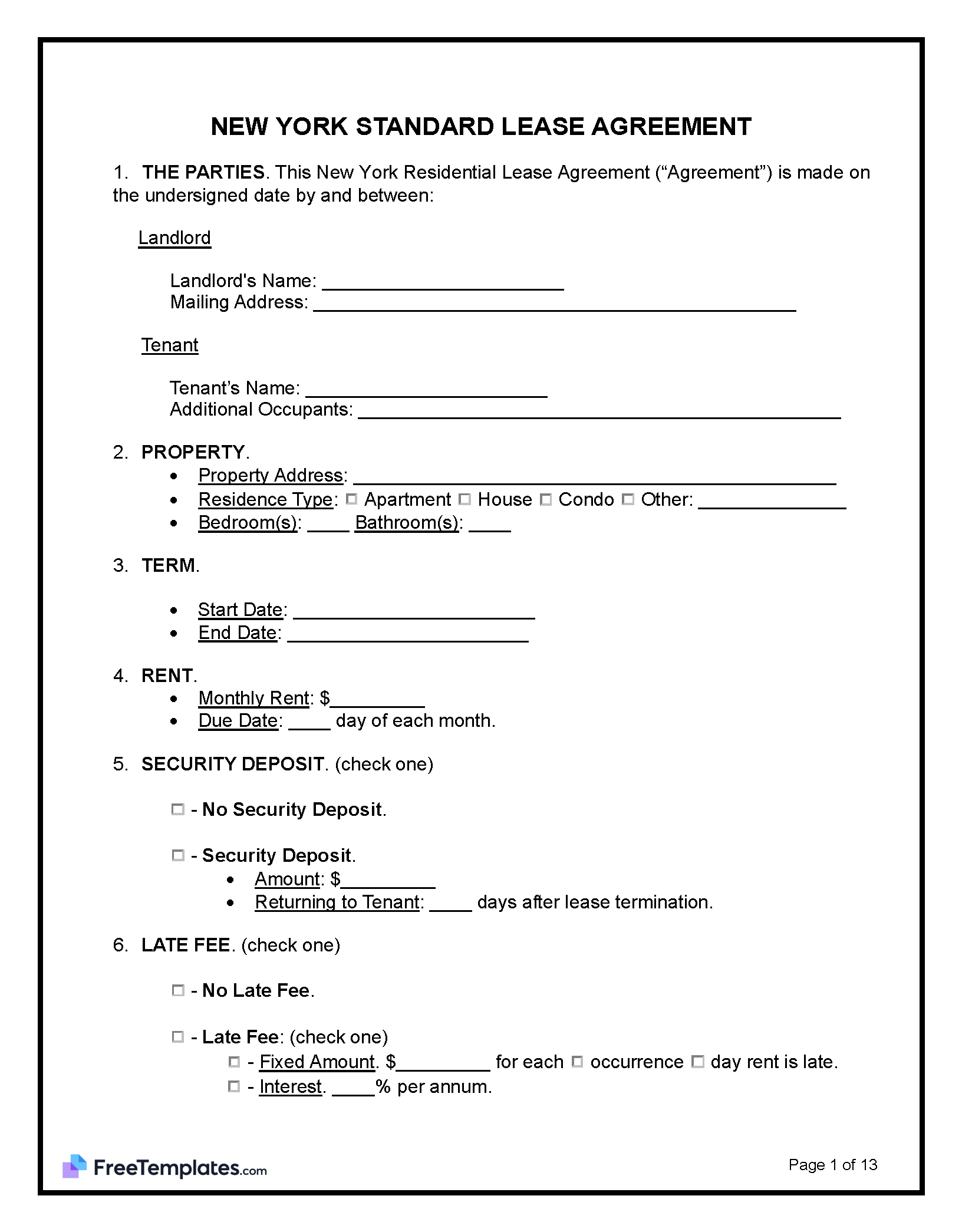 New York Standard Residential Lease Agreement Template FreeTemplates PDF Word