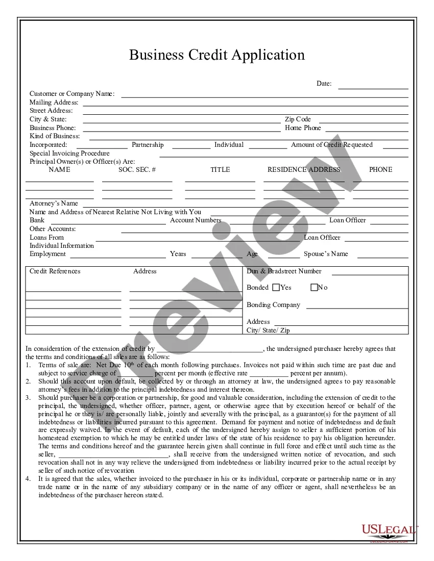 North Carolina Business Credit Application US Legal Forms