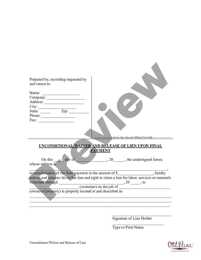 North Carolina Unconditional Waiver And Release Of Lien Upon Final Payment US Legal Forms
