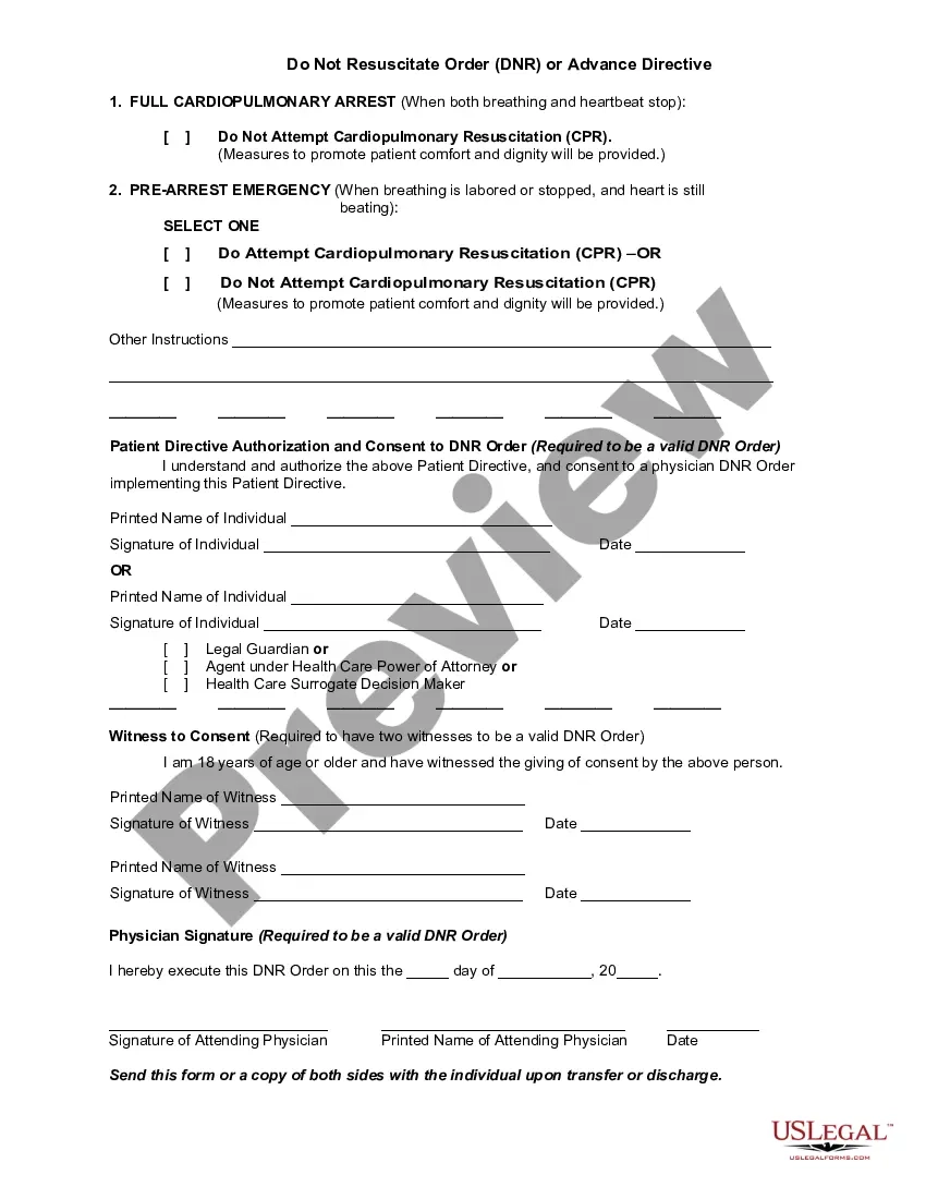 Not Resuscitate Order Dnr Form Oregon US Legal Forms