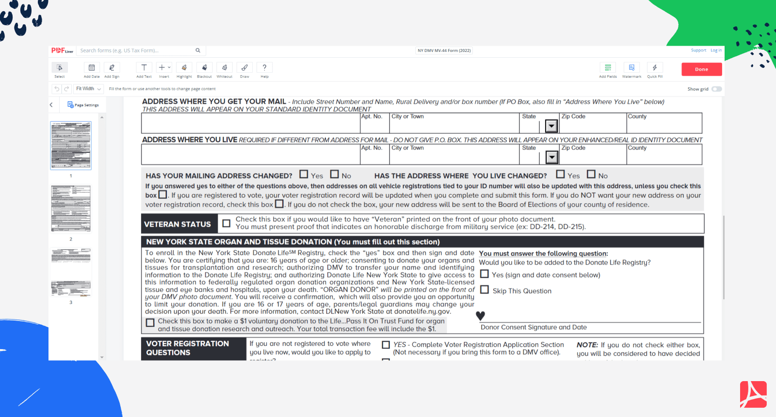 NY DMV MV 44 Form 2022 Blank Sign Forms Online PDFliner