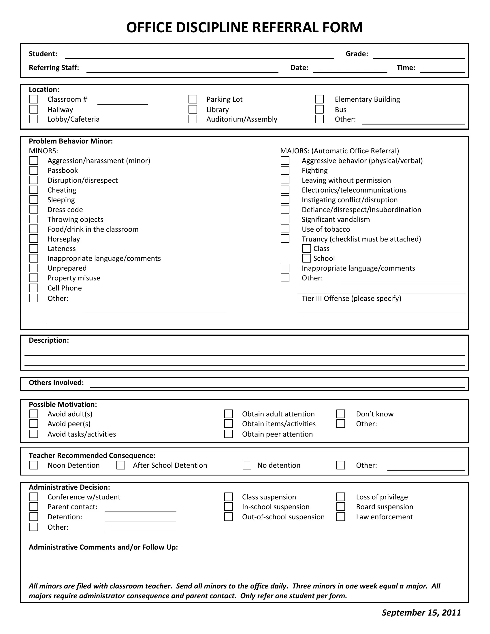 Office Discipline Referral PDF Form FormsPal