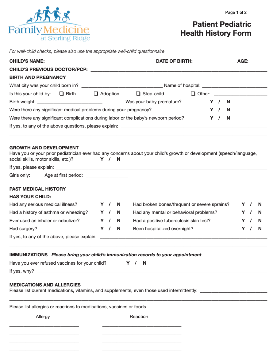 Office Forms Family Medicine At Sterling Ridge
