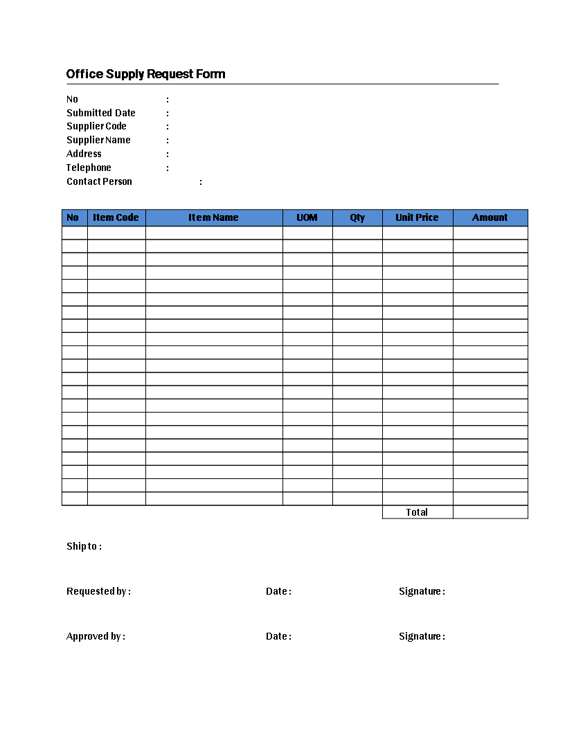 Printable Office Supply Order Form Printable Office Supply Order Form