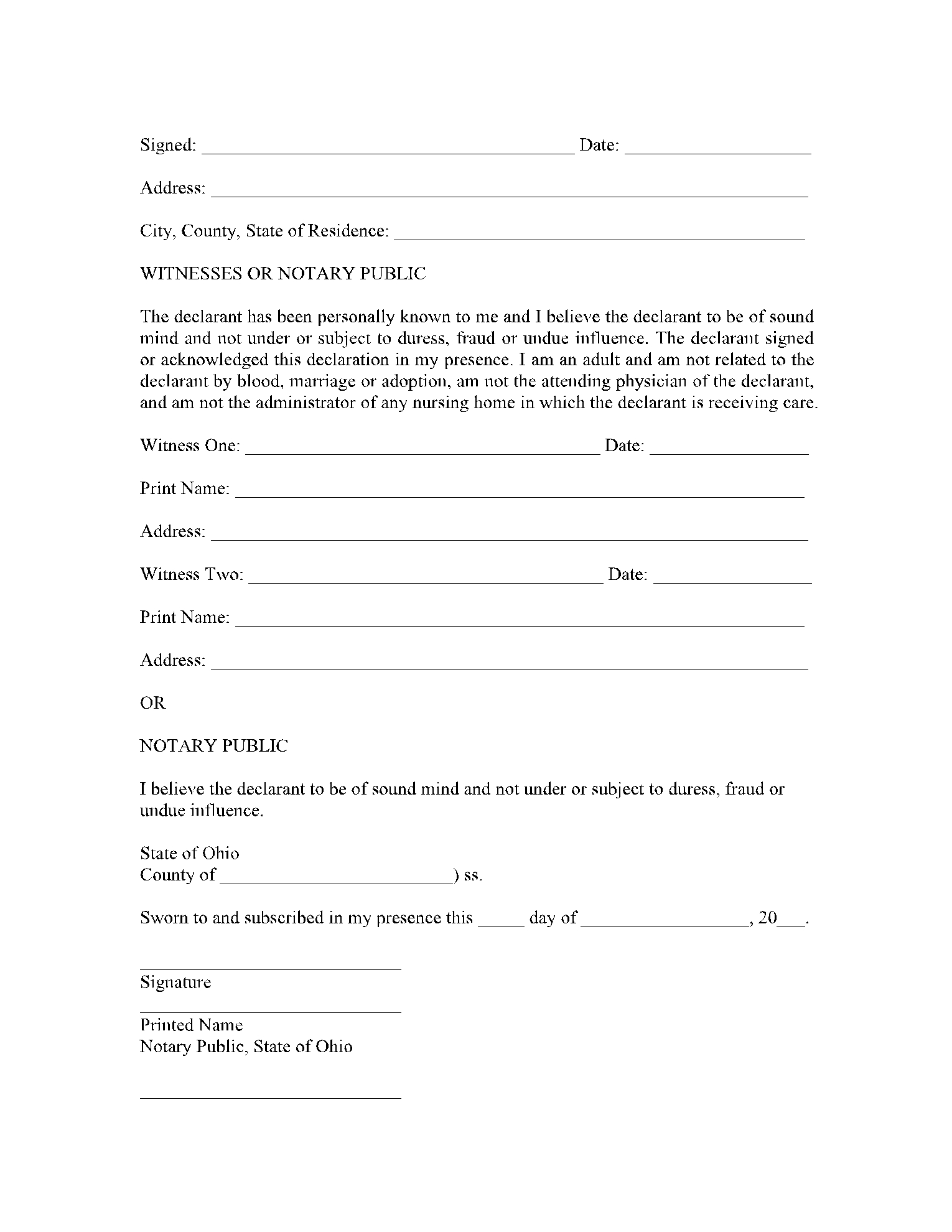 Ohio Living Will Form Get Your Free Sample Now CocoSign