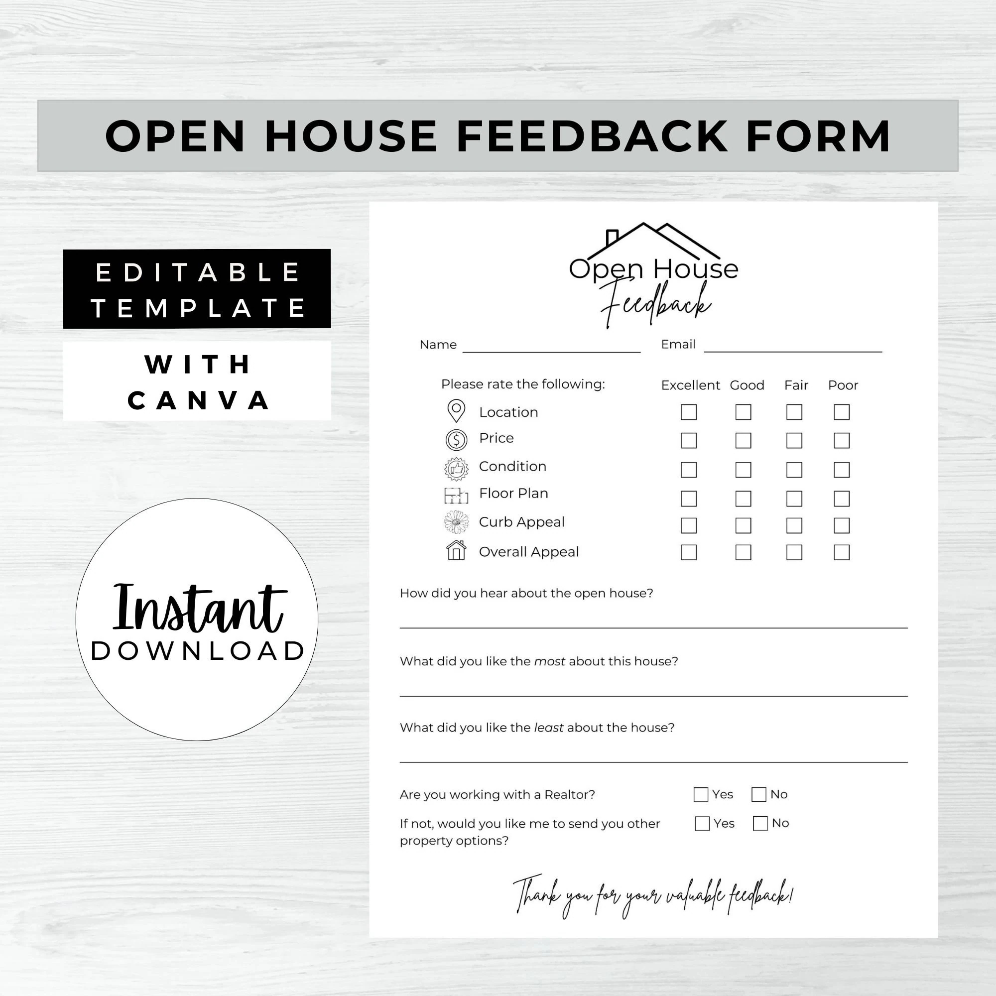 Open House Feedback Form INSTANT DOWNLOAD Feedback Form For Open House Realtor Open House Feedback Real Estate Open House Feedback Form Etsy