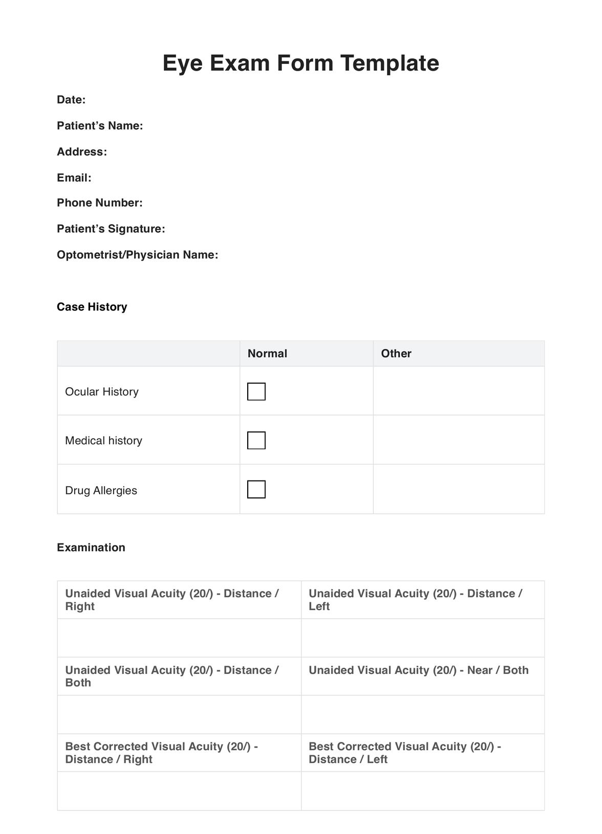 Ophthalmologic Exam Example Free PDF Download