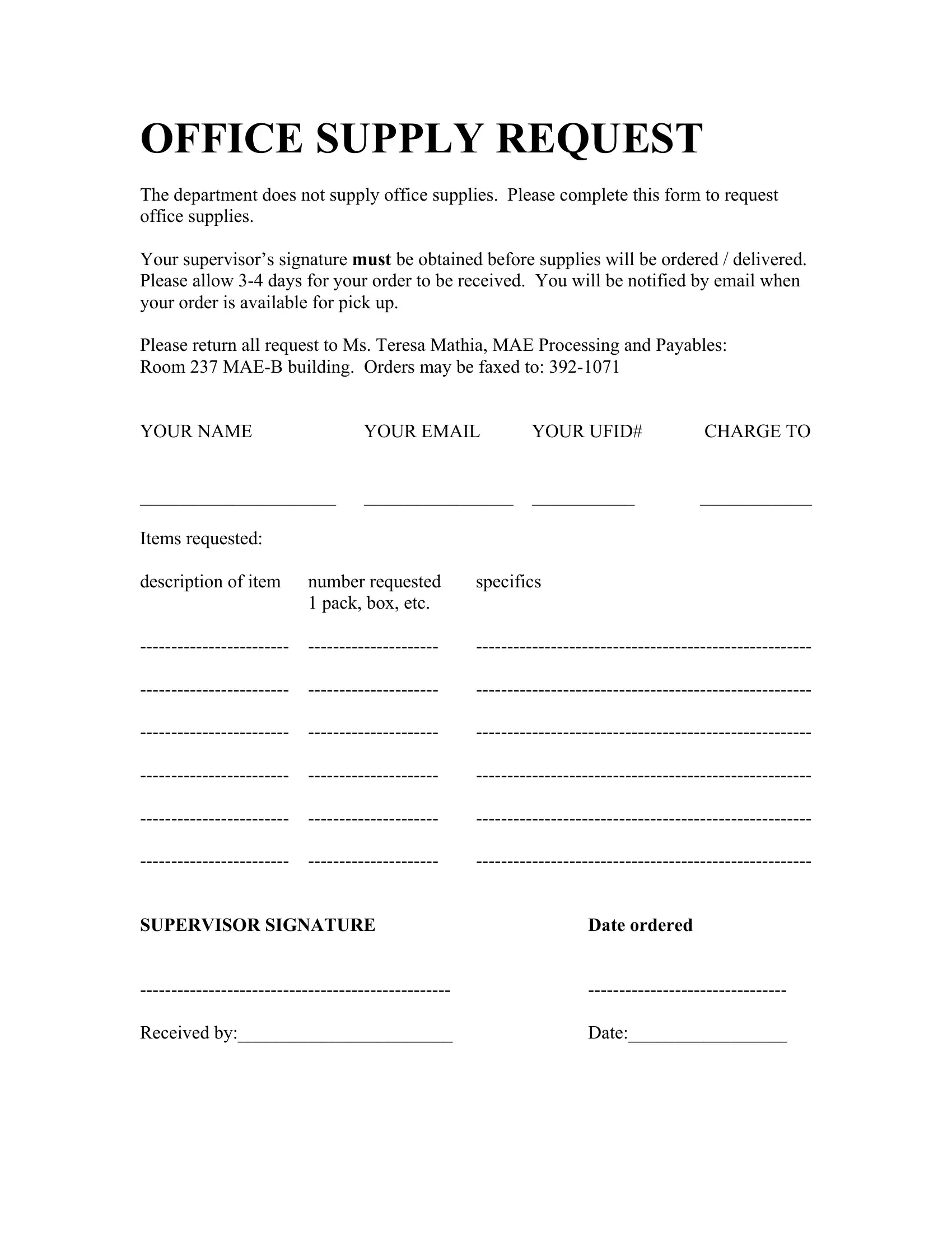 Order Form For Office Stuff Fill Out Printable PDF Forms Online