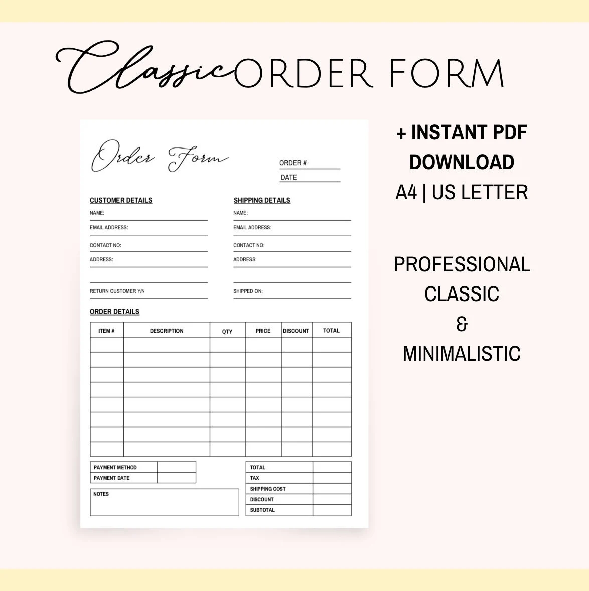 Order Form Order Template Small Business Form Business Template Printable Order Form Customer Template Order Form Template INVOICE Etsy