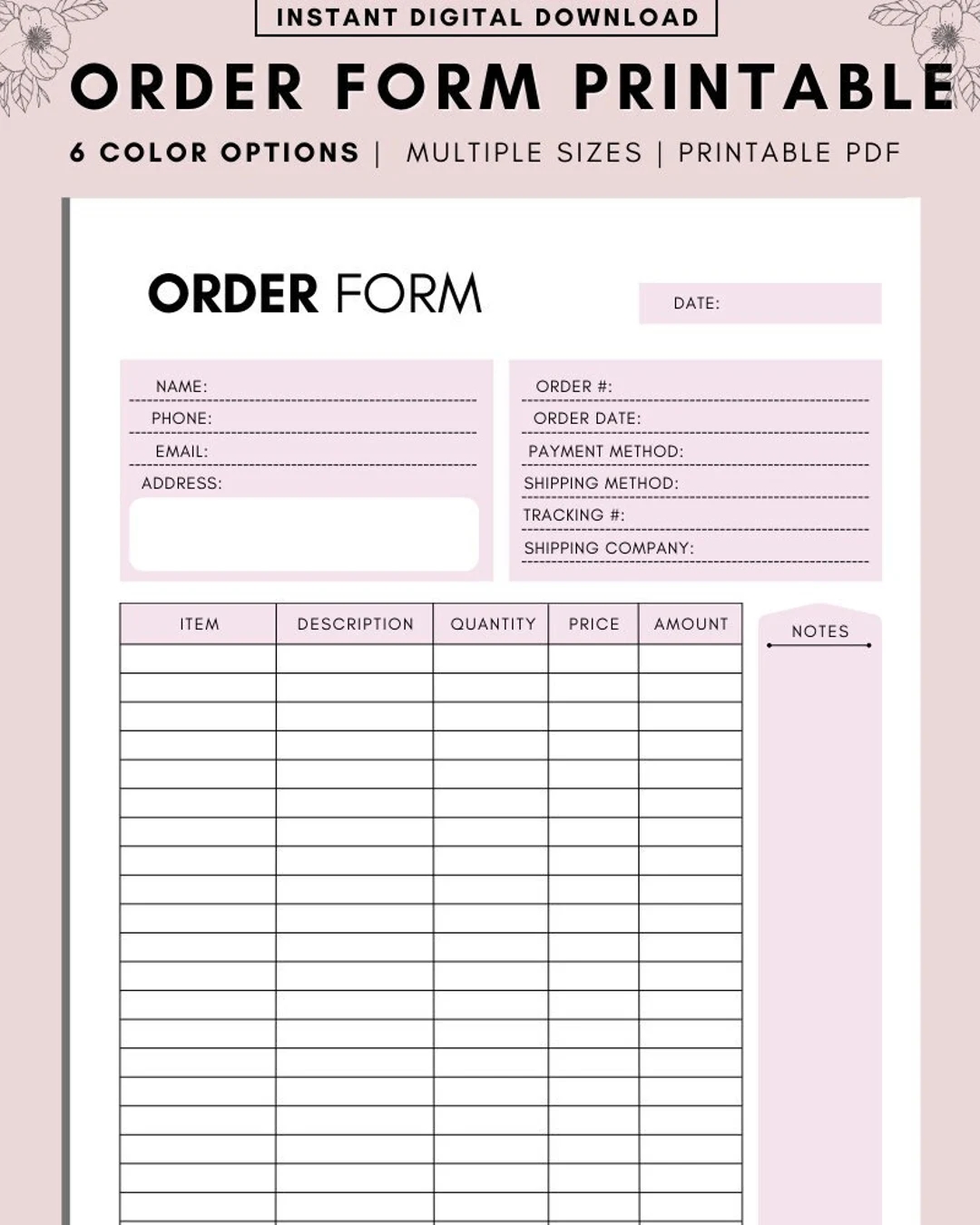Order Form Order Tracker Printable Small Business Planner Template Orders Tracking Online Business Printable Order Form Editable A4 A5 Etsy