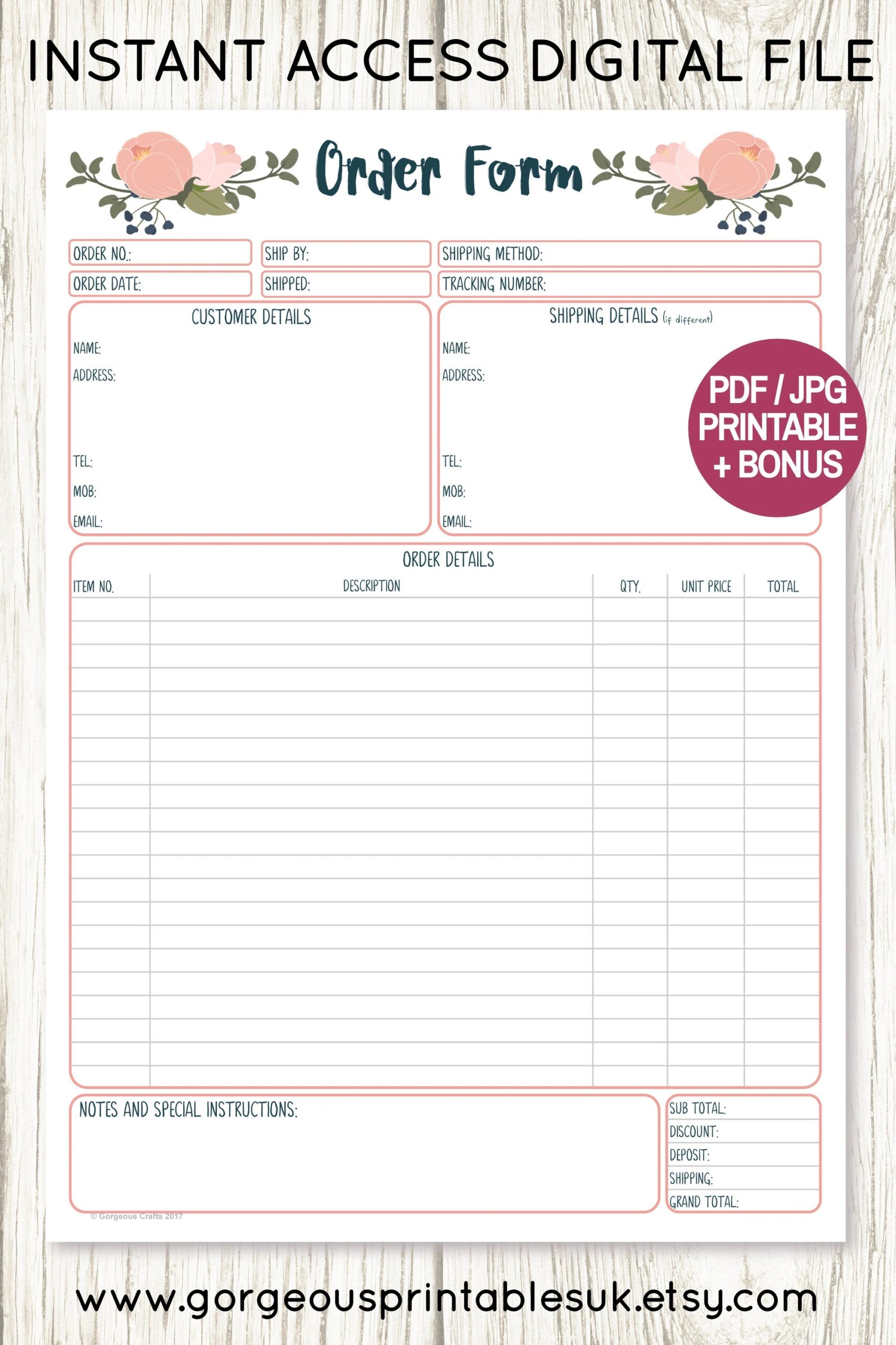 Order Form Printable For Business Client Order Form Printable Craft Order Form Craft Fair Printable Business Printable PB1 Etsy