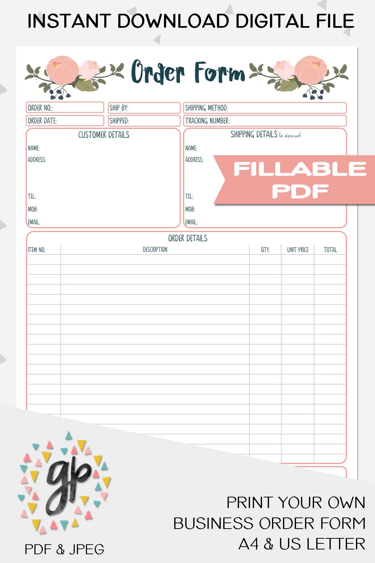Order Form Printable For Business Client Order Form Printable Craft Order Form Craft Fair Printable Business Printable PB1 Etsy