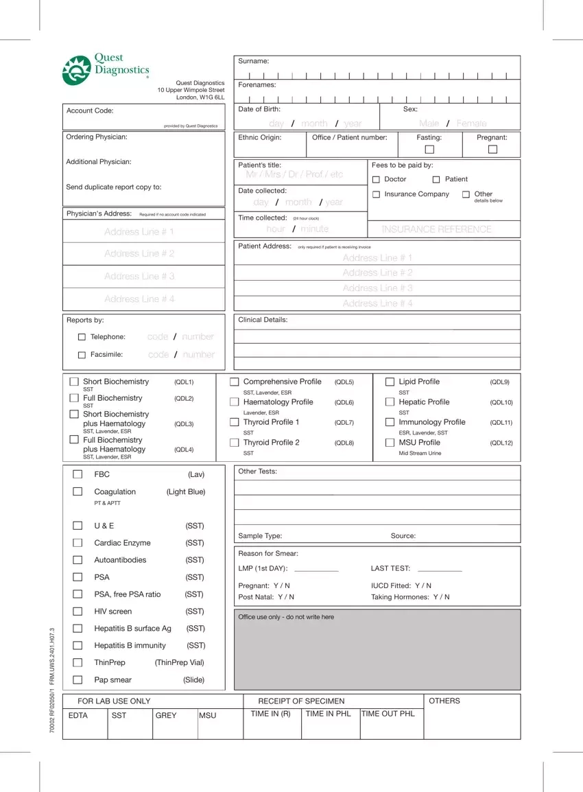 Order Form Quest Diagnostics Fill Out Printable PDF Forms Online