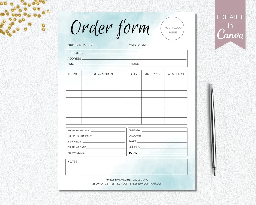 Order Form Template Editable Custom Order Form Printable Small Business Order Form Invoice Instant Download Canva Template DTP 004 Etsy