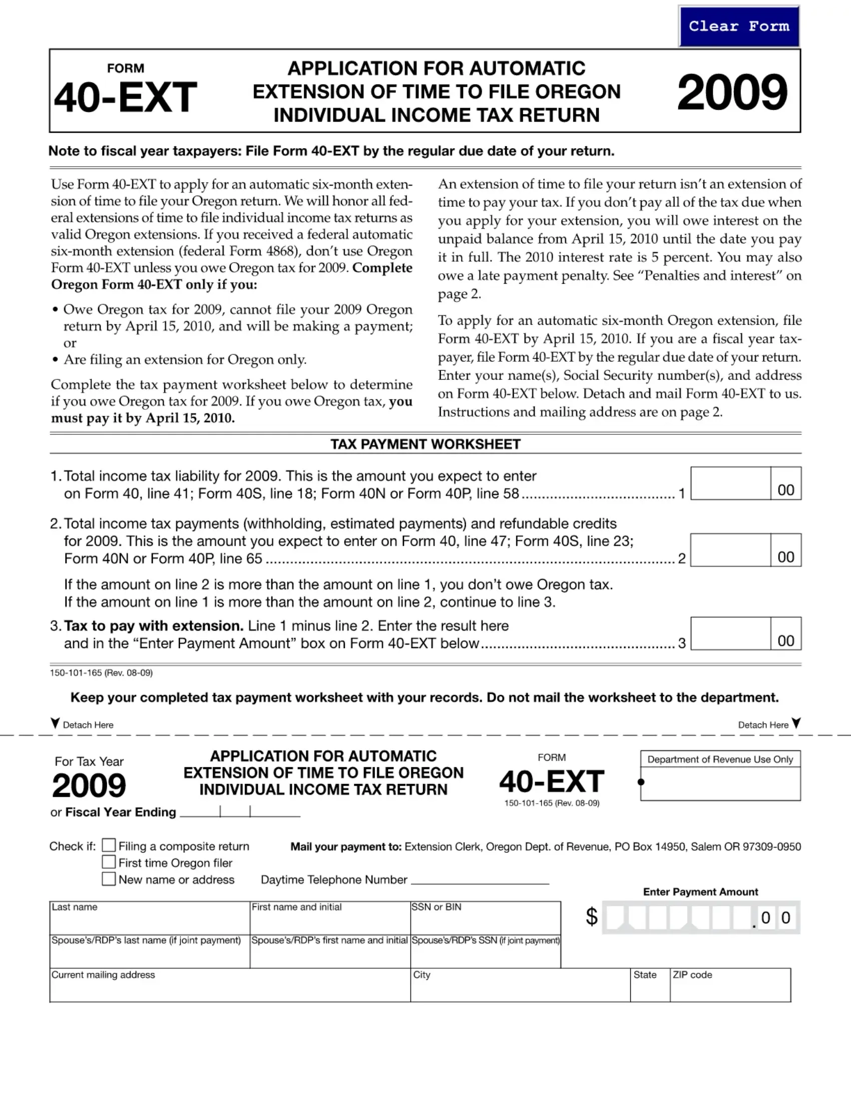 Oregon Form 40 Ext Fill Out Printable PDF Forms Online