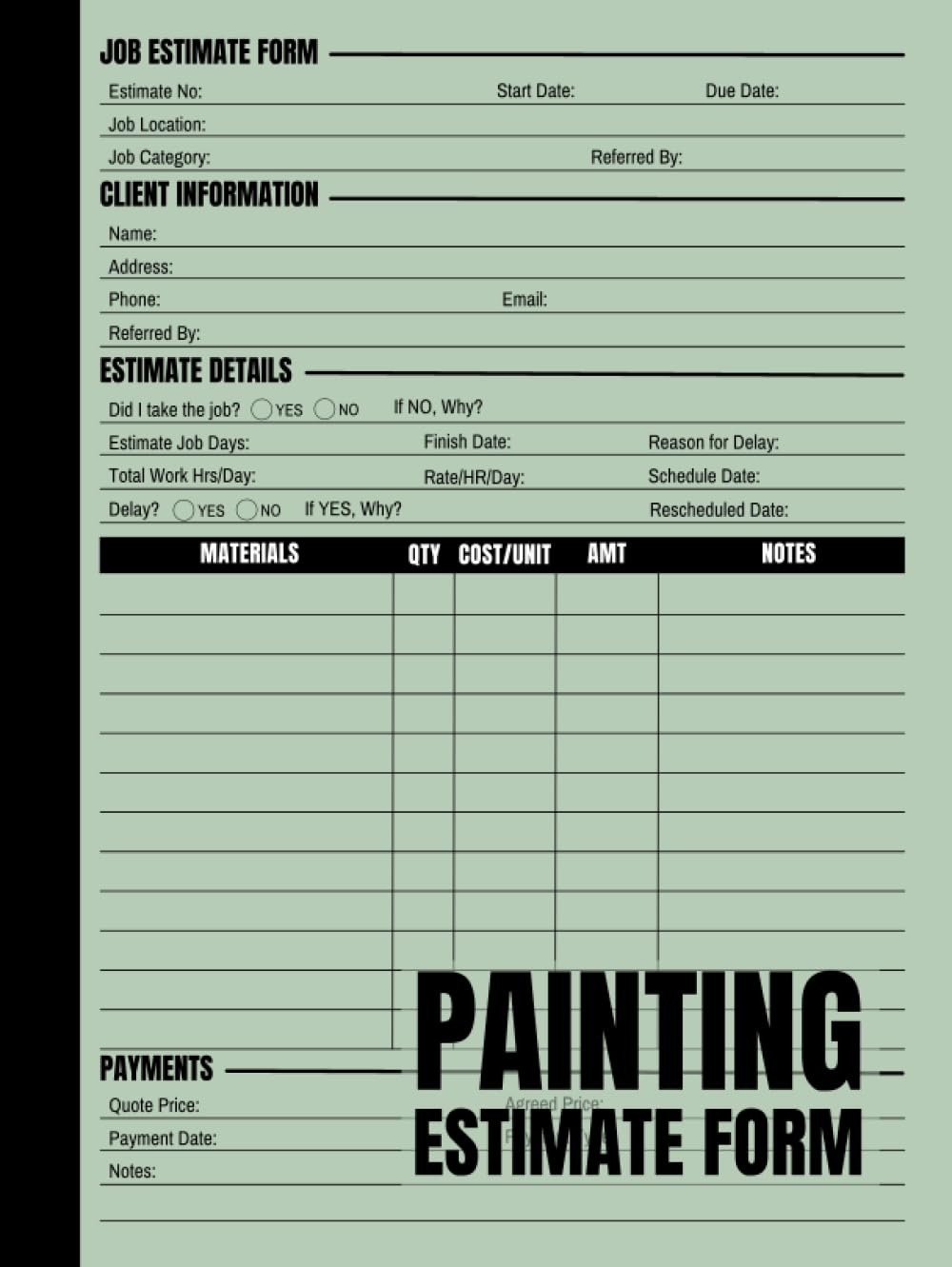 Painting Estimate Form Cute Log Book Gift For Painting And Construction Estimators To Record And Keep Track Of Estimates O Ryan Press Laila Amazon Books