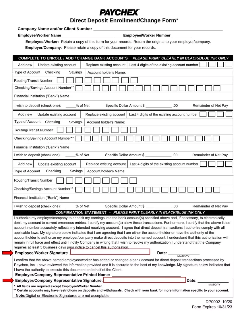 Paychex Direct Deposit Form Fill Out Printable PDF Forms Online
