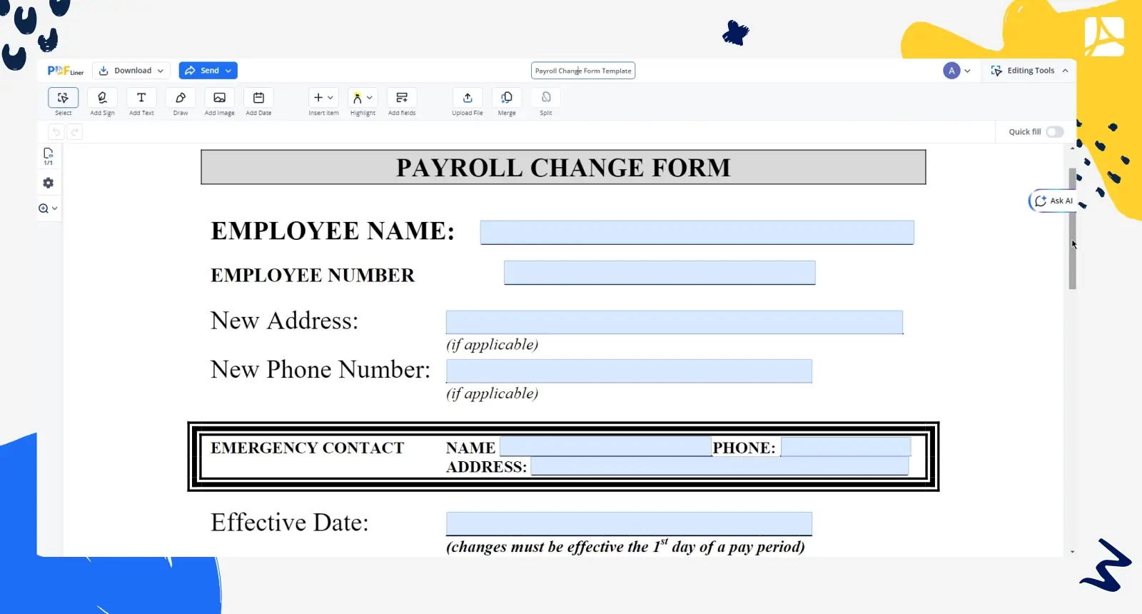 Payroll Change Form Template Blank PDFliner