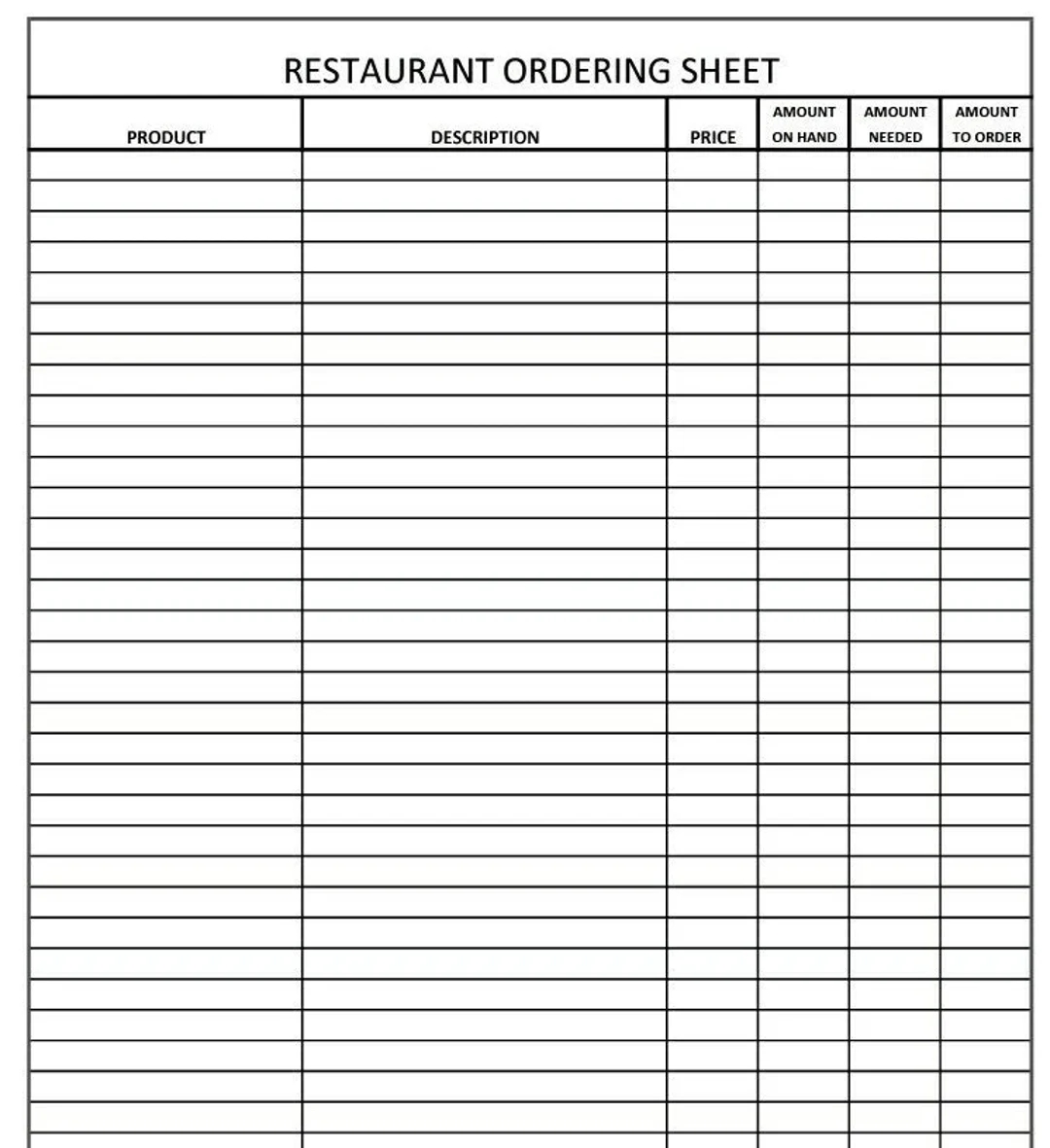 PDF Restaurant Order Sheet Etsy