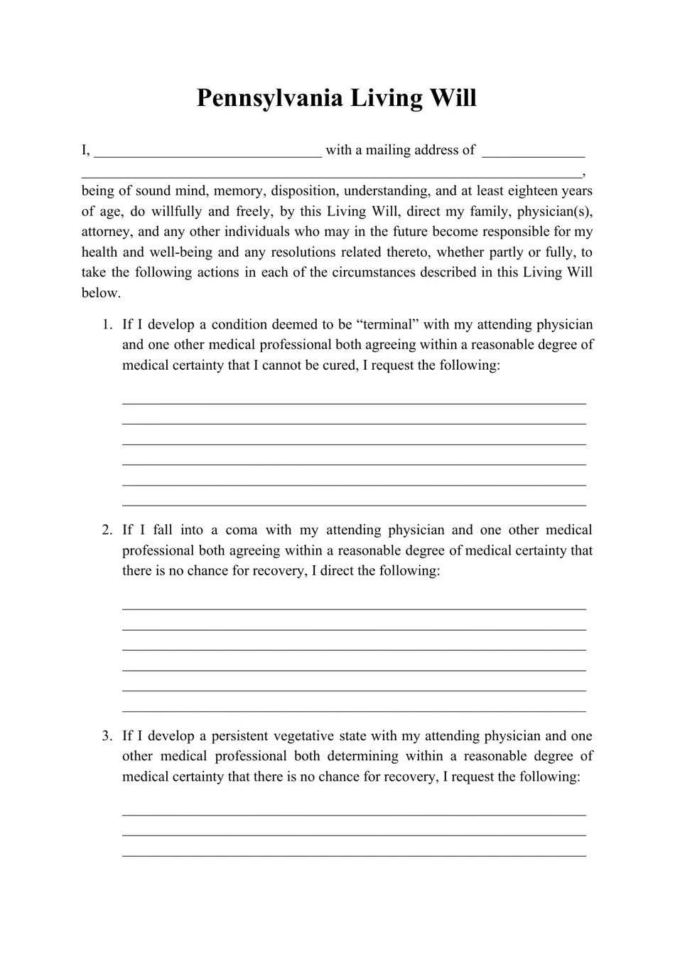 Pennsylvania Living Will Form Fill Out Sign Online And Download PDF Templateroller