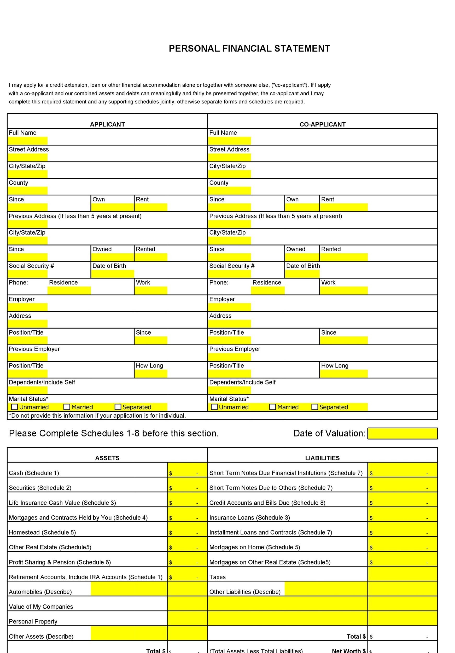 Personal Financial Sheet Printable