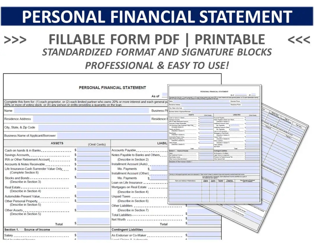 PERSONAL FINANCIAL STATEMENT Pfs Personal Balance Sheet Personal Financials For Loan Application Etsy PERSONAL FINANCIAL STATEMENT Pfs Personal Balance Sheet Personal Financials For Loan Application Etsy