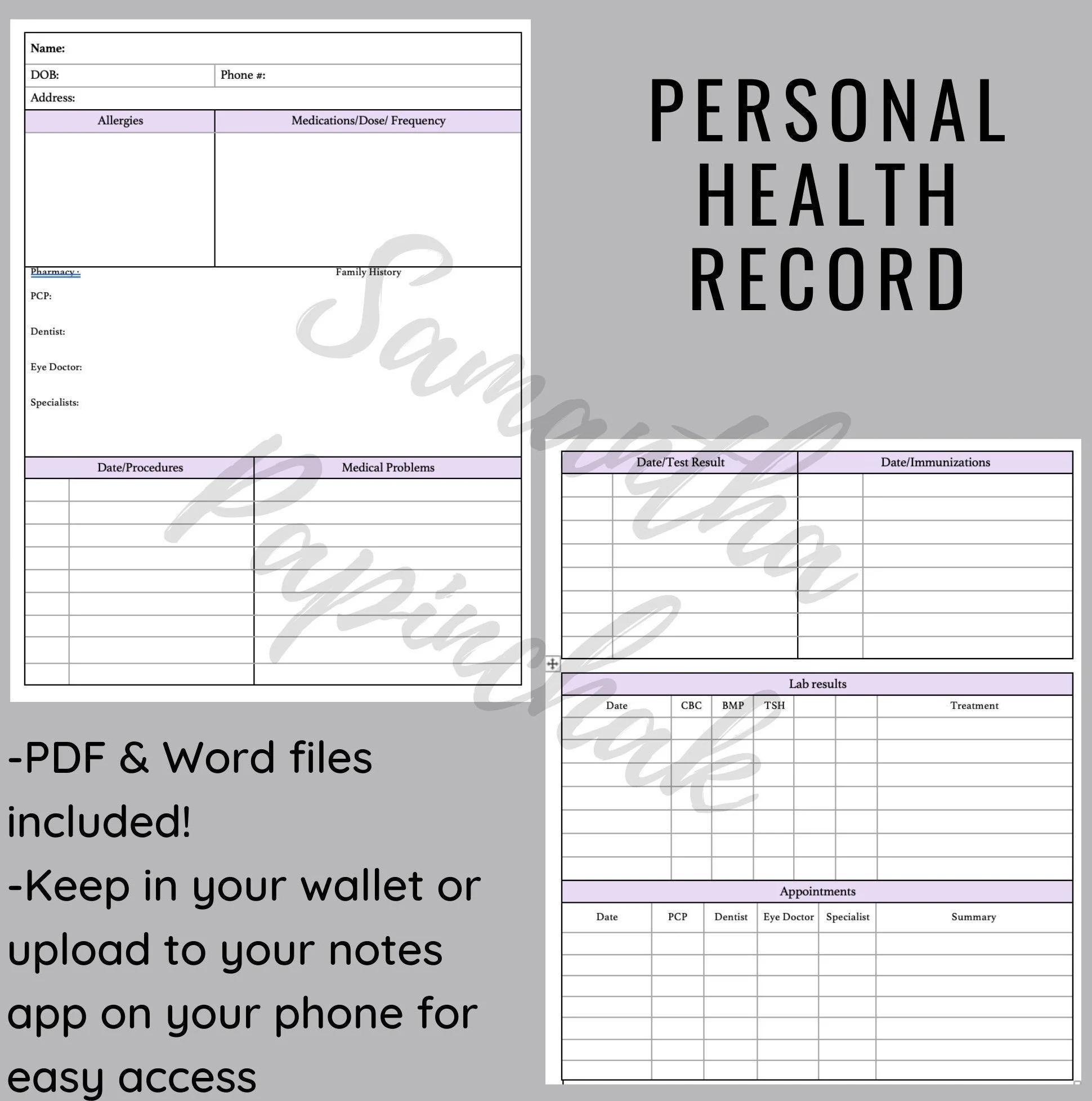Personal Health Record Medical Record Medication Tracker Health Tracker Printable Editable Etsy