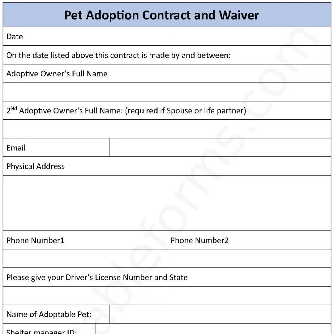 Pet Adoption Forms Printable