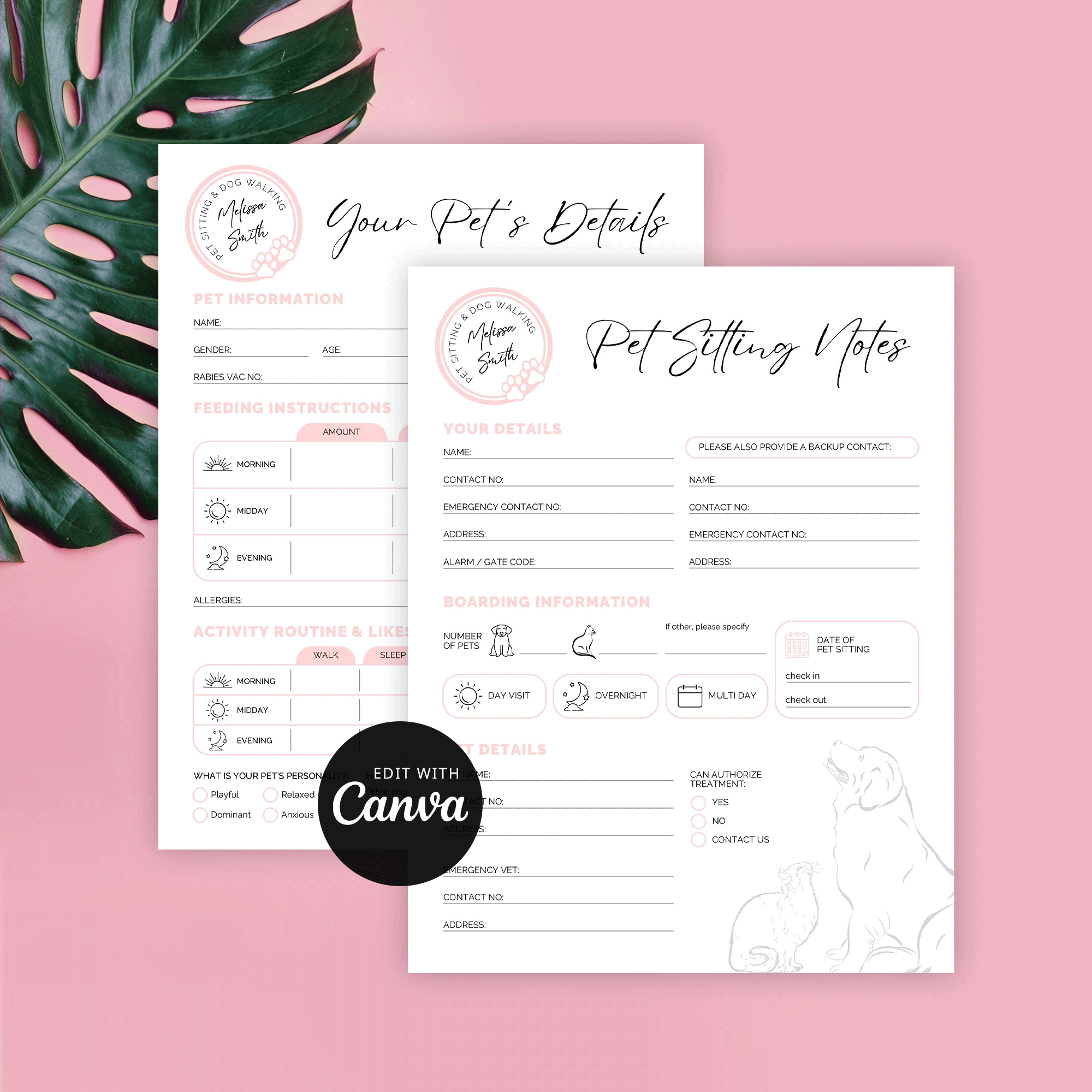 Pet Care Instructions Template Pet Sitter Checklist Forms Canva