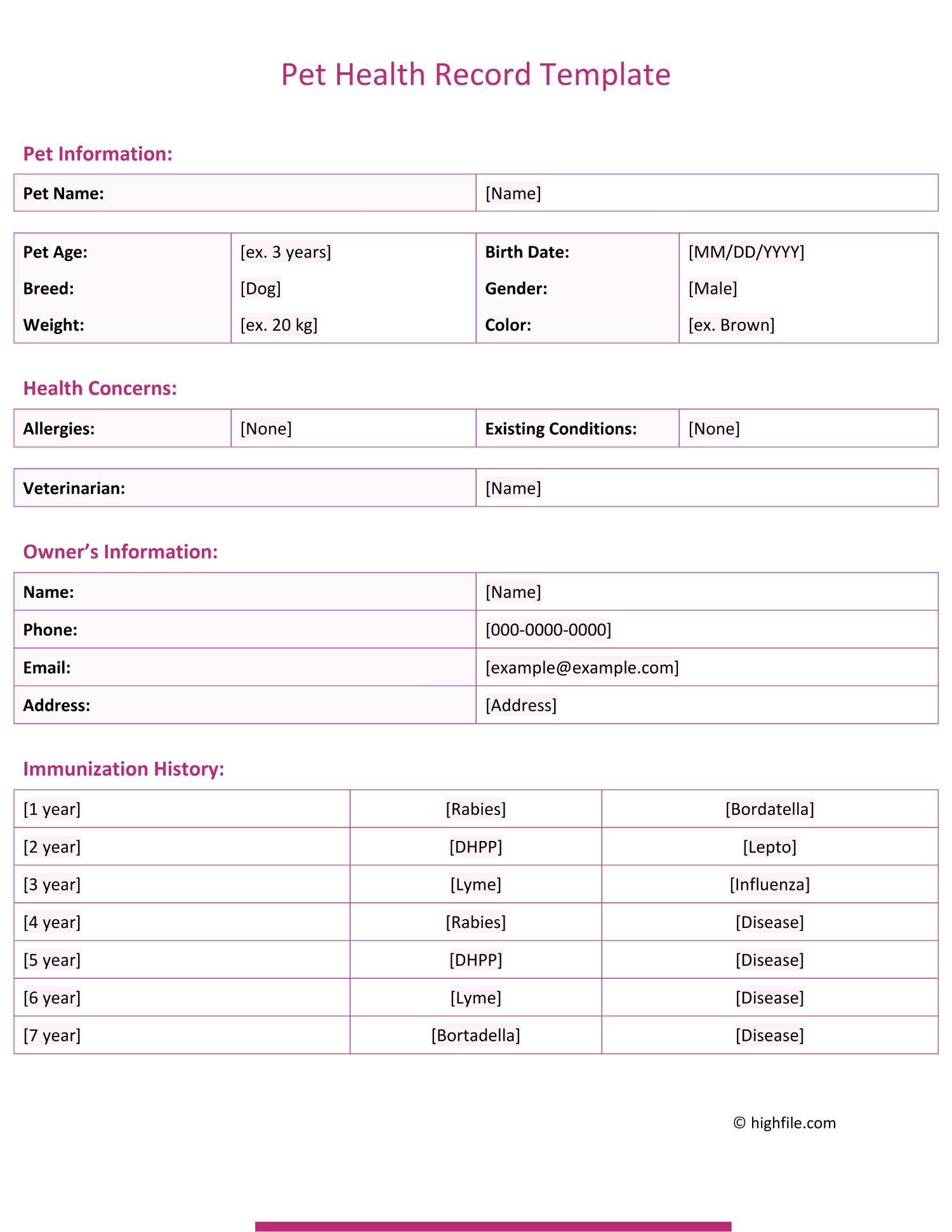 Pet Health Record Template Word Excel PDF Docs And Sheets