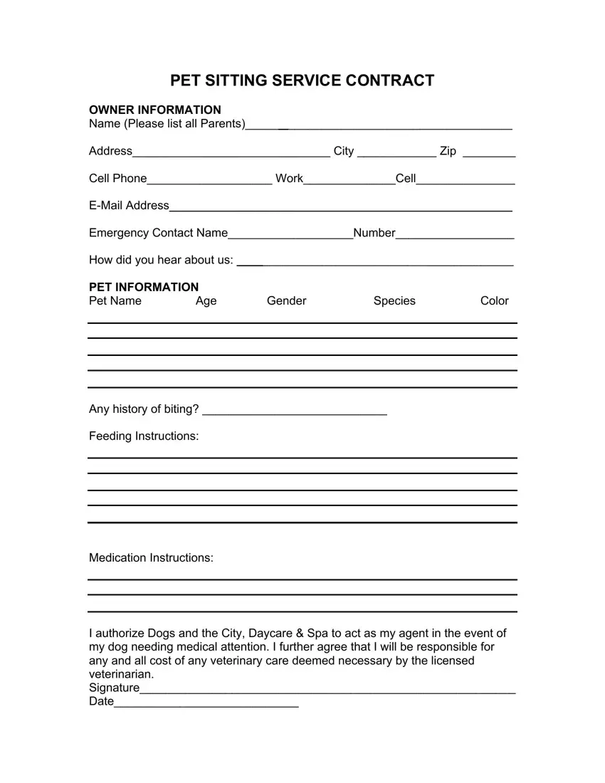 Pet Sitting Contract Fill Out Printable PDF Forms Online