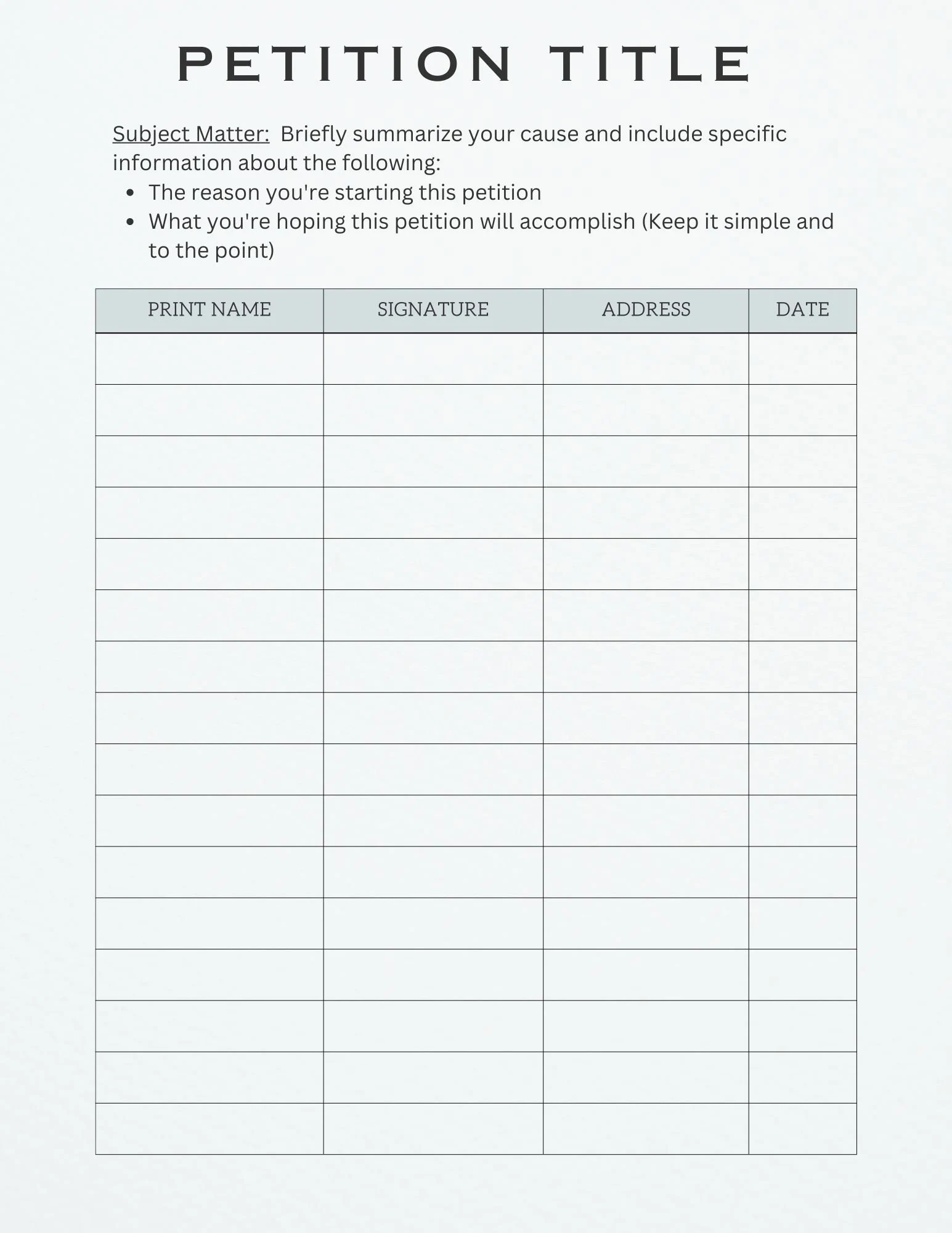 Petition Template Editable Digital Download Canva Petition Sign Up Sheet Charity Petition Petition Paper Editable Canva Template Legal Etsy
