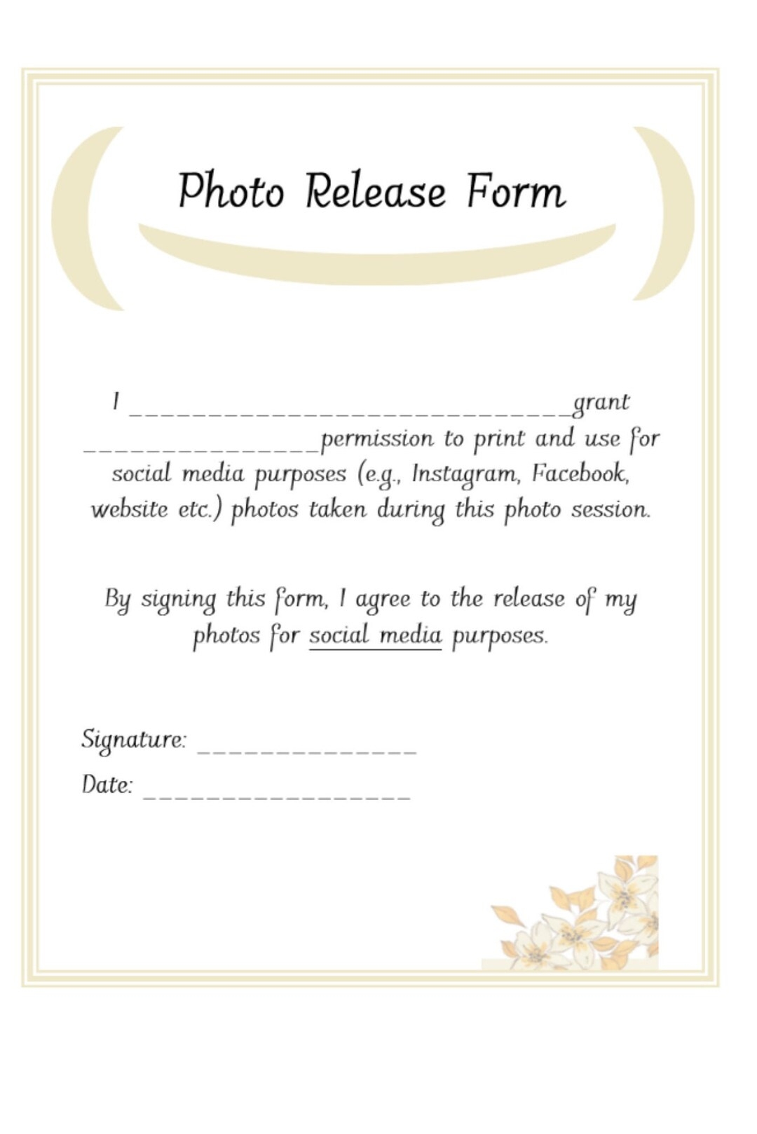 Printable Photo Release Form