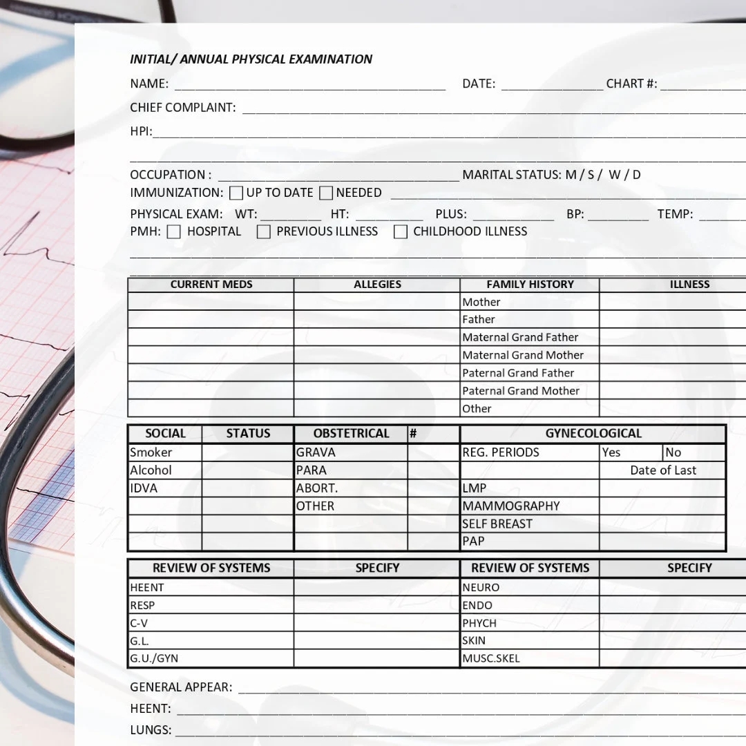 Physical Exam Form Fillable PDF Annual Physical Examination Printable Instant Download Medical Doctor s Office PDF New Client Form Etsy