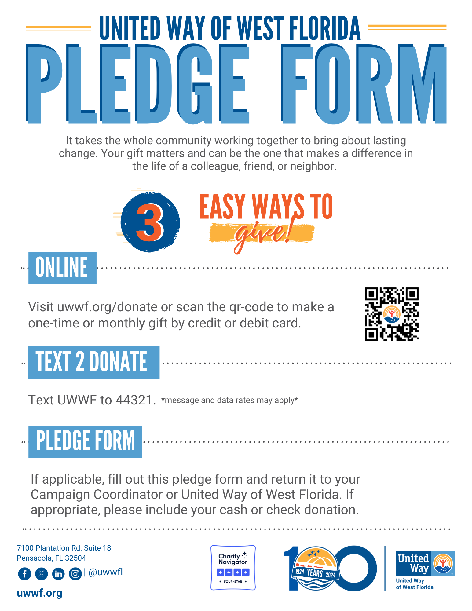 Pledge Forms And Campaign Brochure United Way Of West Florida