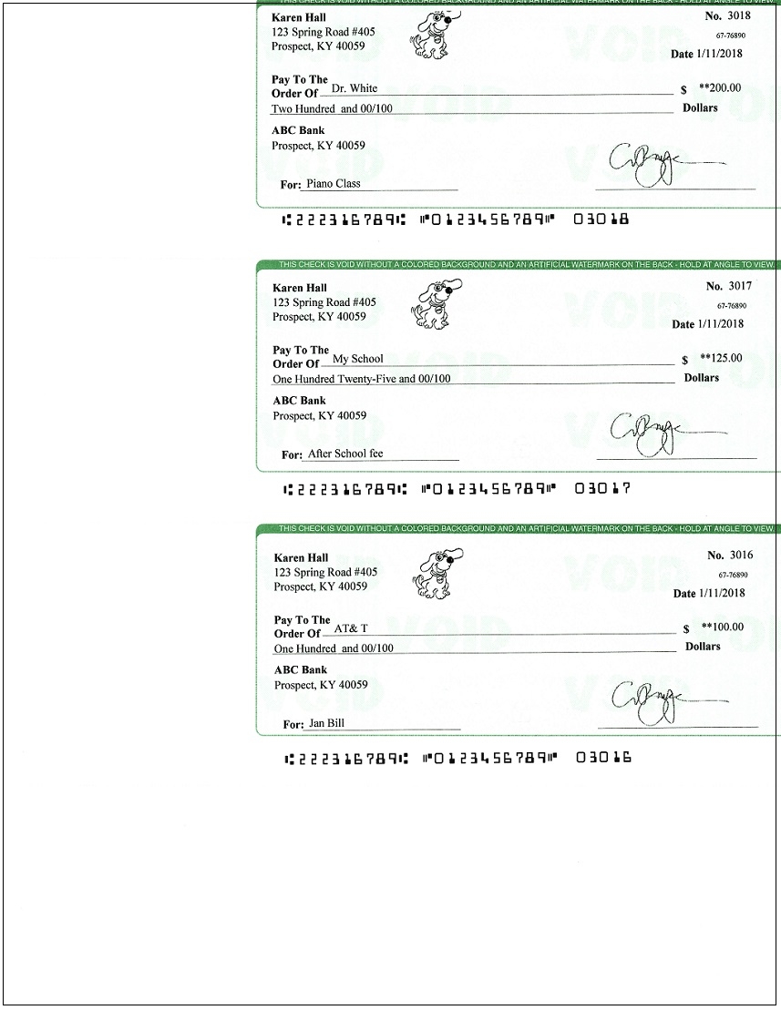 Pocket sized Perosnal Check Samples By EzCheckPersonal