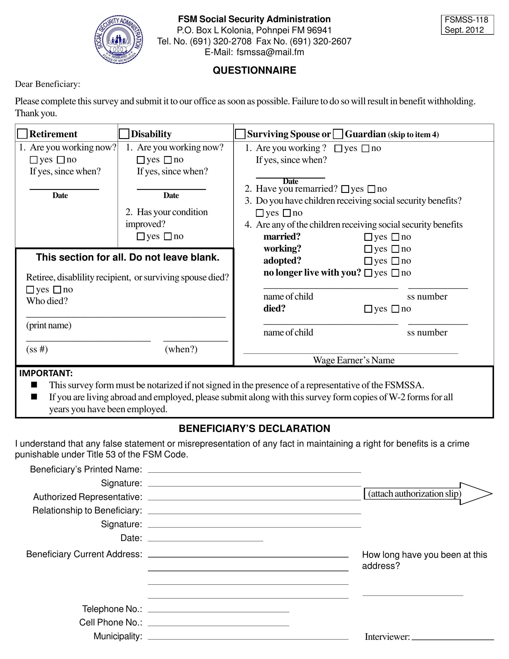 Pohnpei Social Security Form Fill Out Printable PDF Forms Online