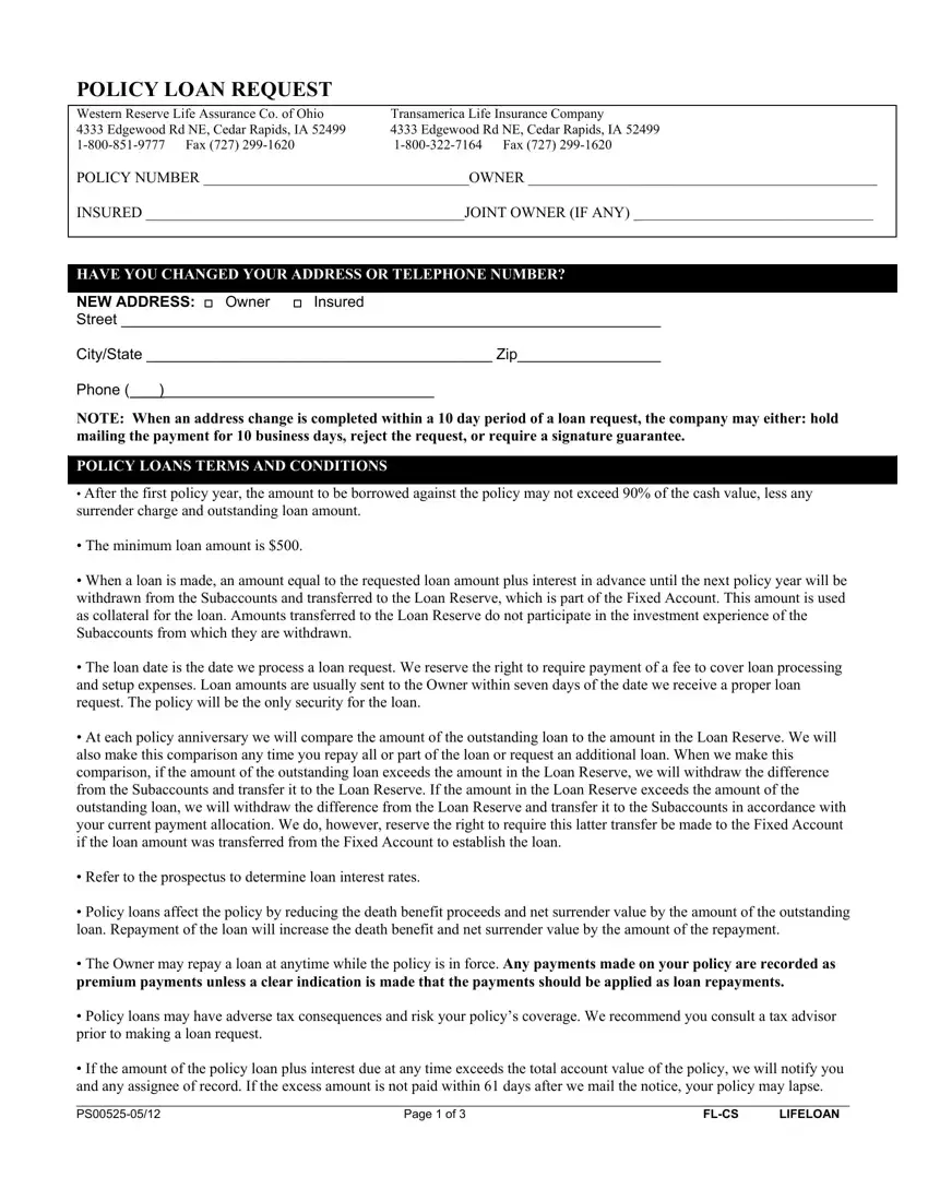 Policy Loan Request Fill Out Printable PDF Forms Online