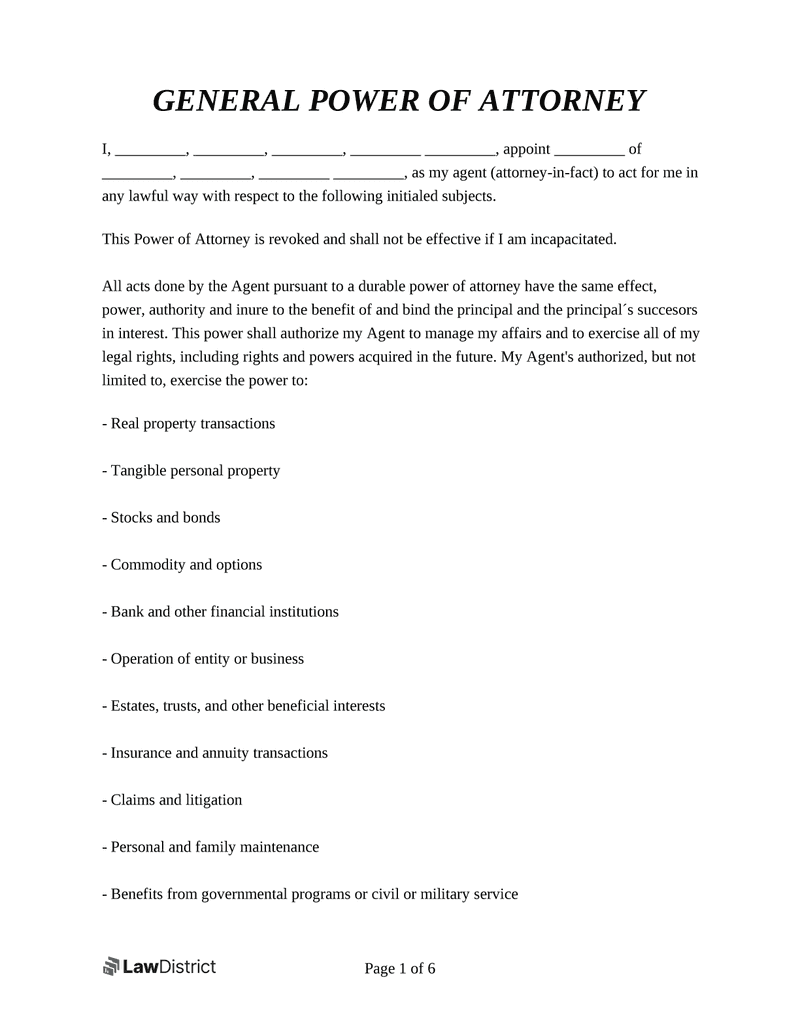 Power Of Attorney Form POA Template For Every State LawDistrict Power Of Attorney Form POA Template For Every State LawDistrict