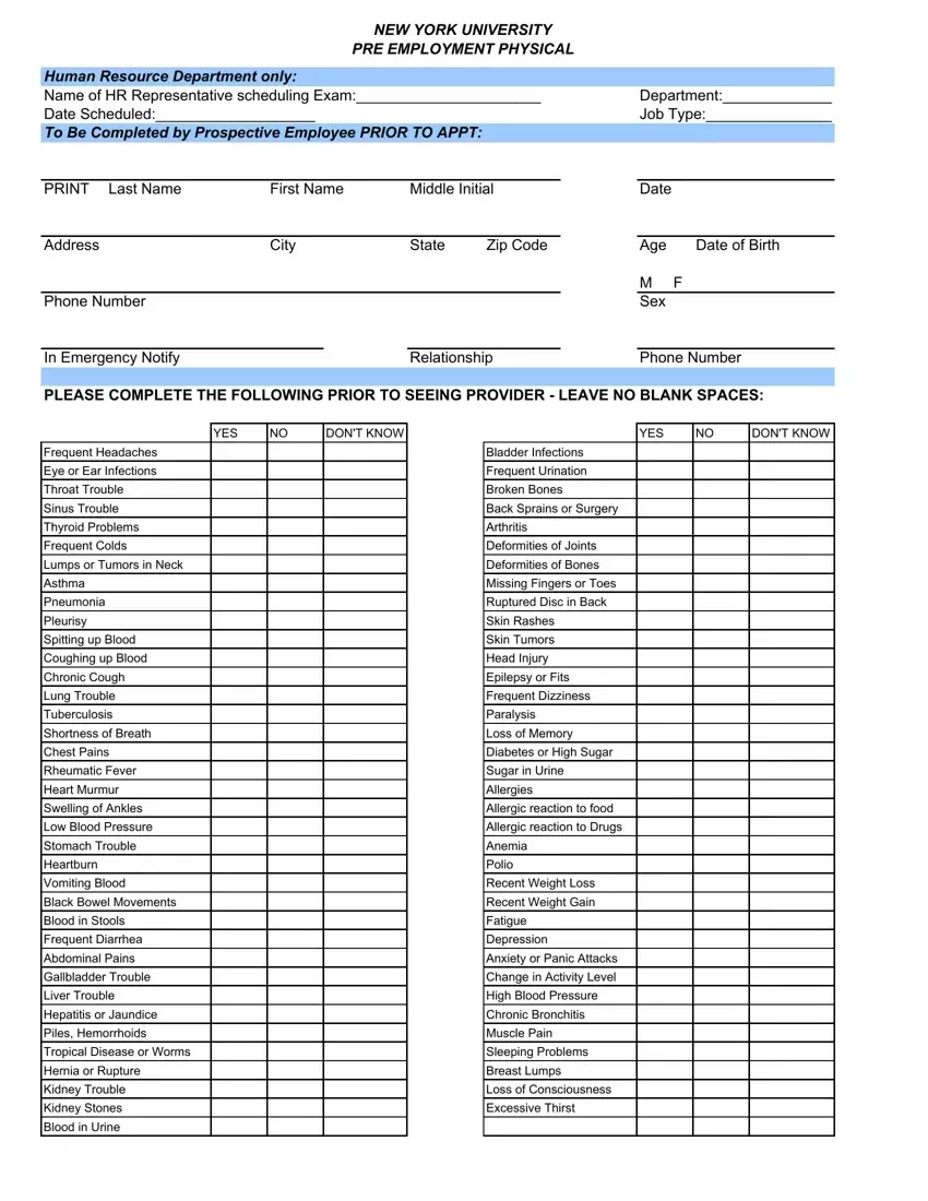 Pre Employment Physical Form Fill Out Printable PDF Forms Online