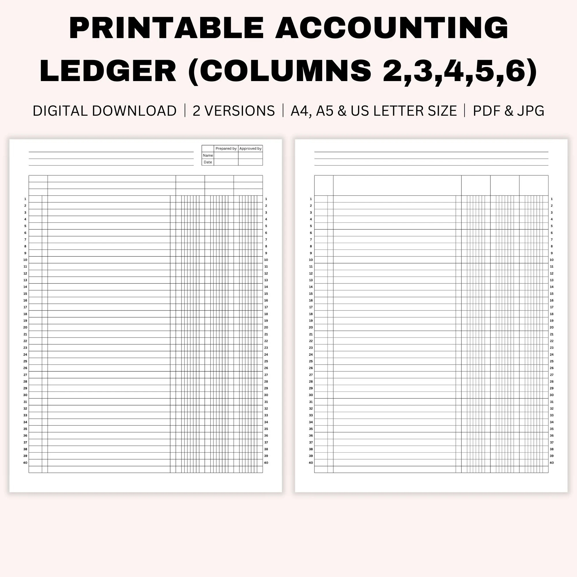 Printable Blank Accounting Ledger Log For Credits And Debits Bookkeeping Small Business 2 6 Columns Ledger A4 A5 US Letter Size Etsy Printable Blank Accounting Ledger Log For Credits And Debits Bookkeeping Small Business 2 6 Columns Ledger A4 A5 US Letter Size Etsy