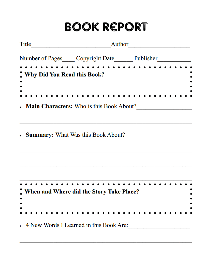 Printable Book Report Page All Things With Purpose