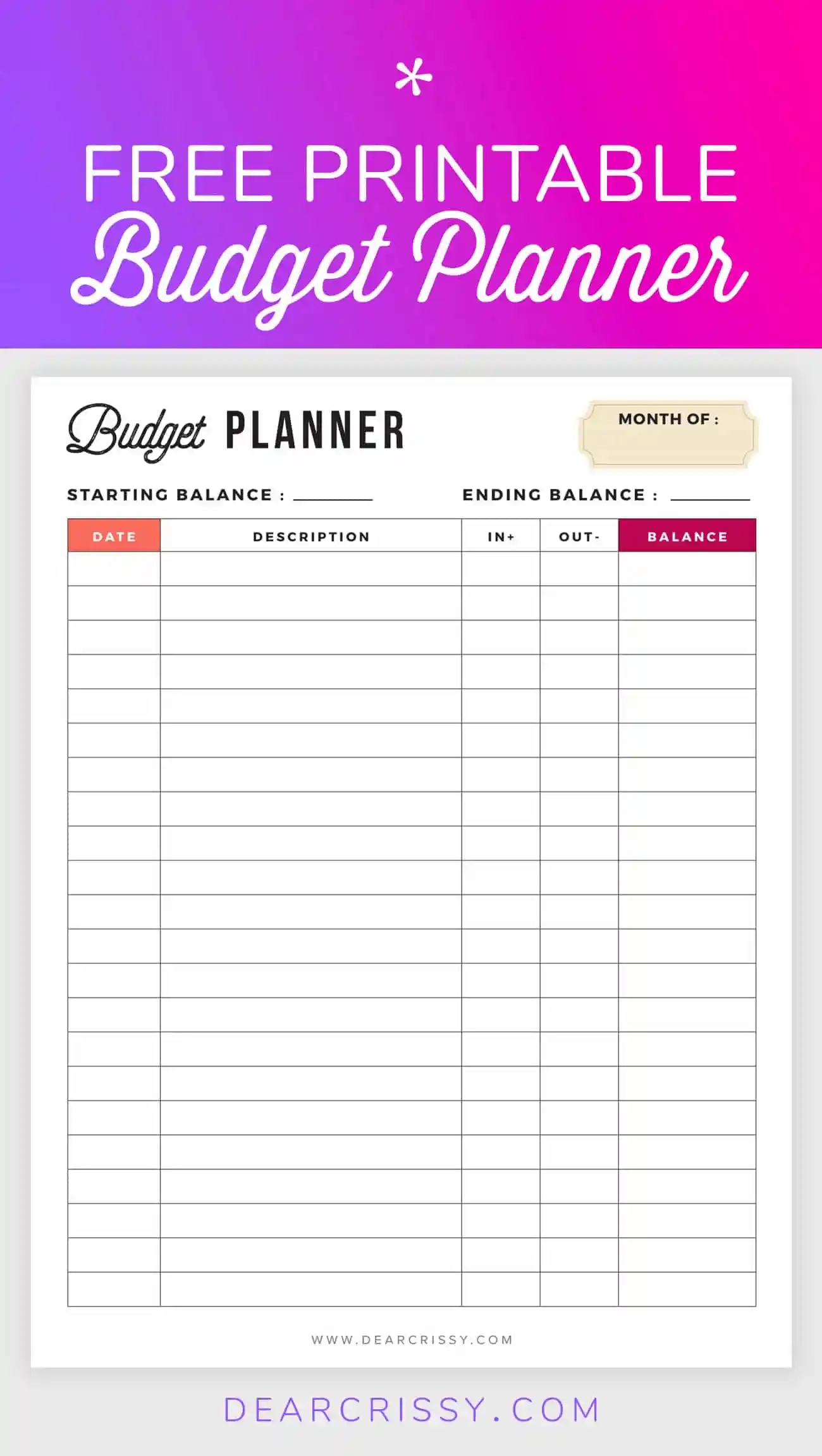 Printable Budget Calendar Printable Party Favors
