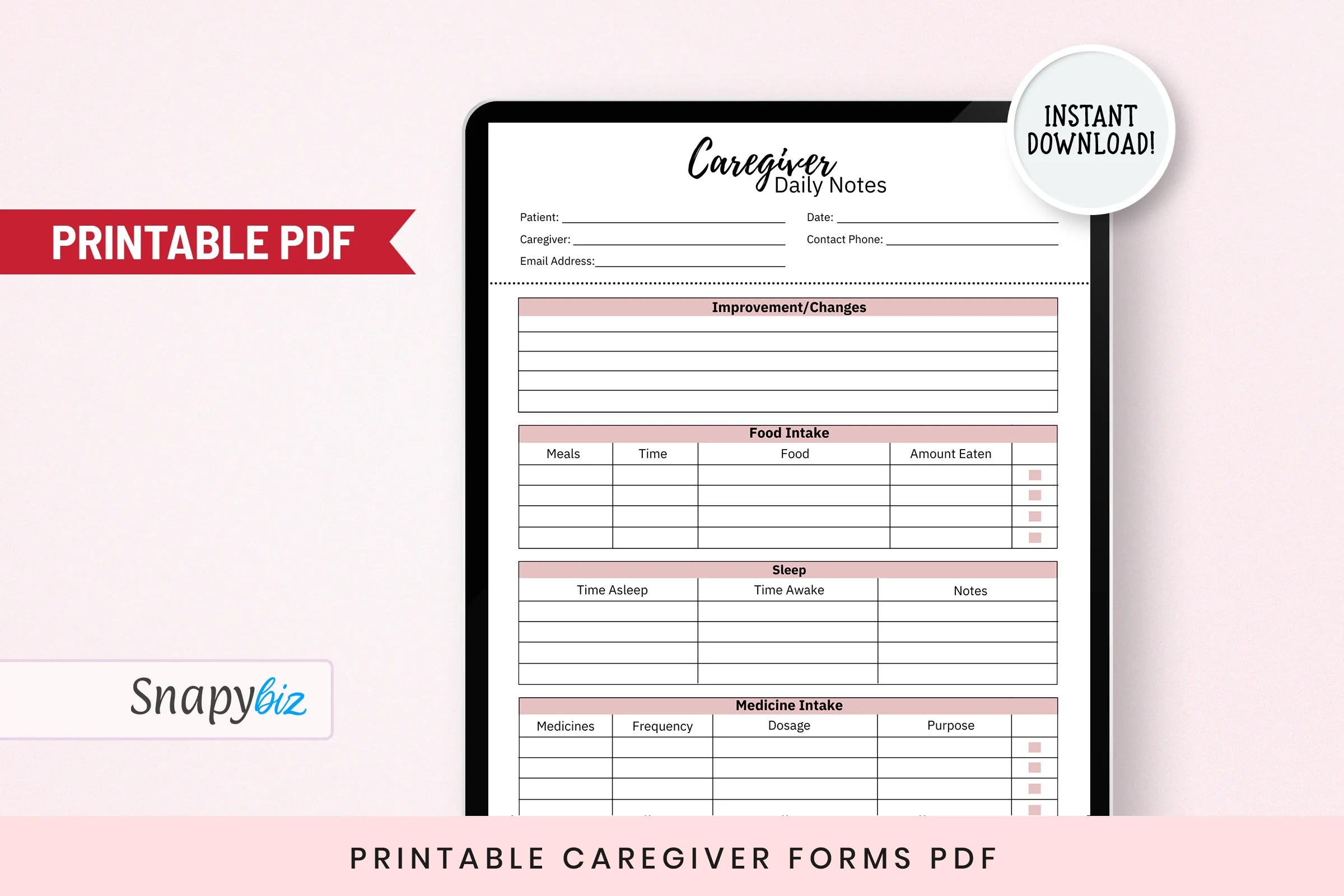 Printable Caregiver Forms PDF SnapyBiz Printable Caregiver Forms PDF SnapyBiz